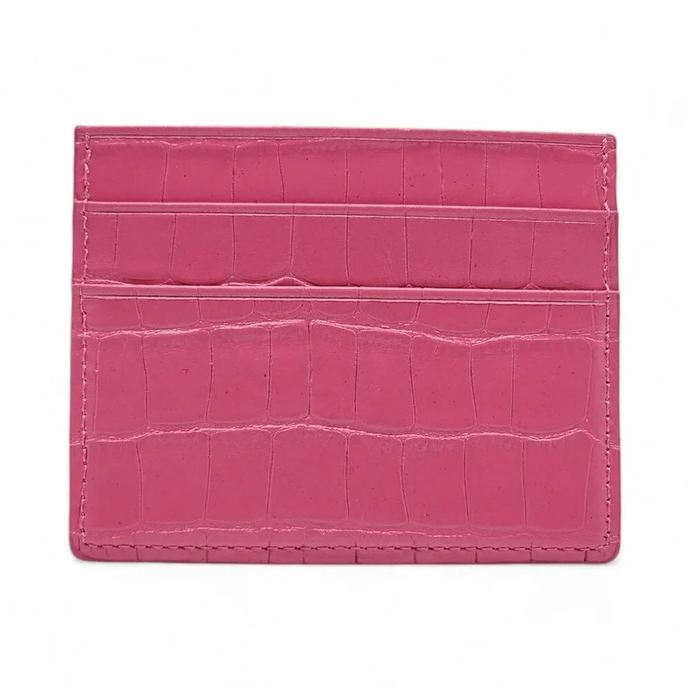 Rockertype Cardholder Wallet Crocodile Embossed Italian Leather Pink